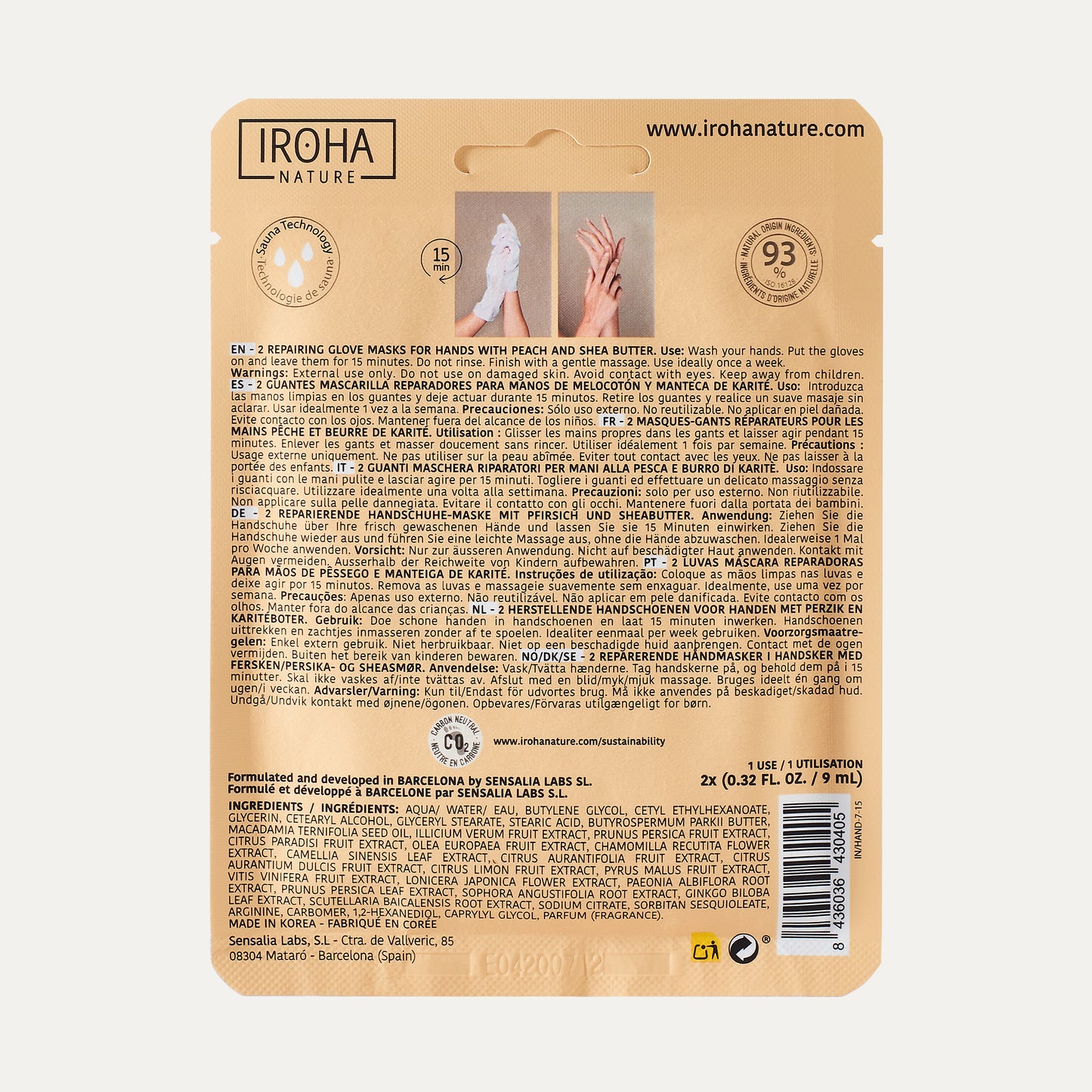 Guantes Mascarilla Reparadores con Melocotón