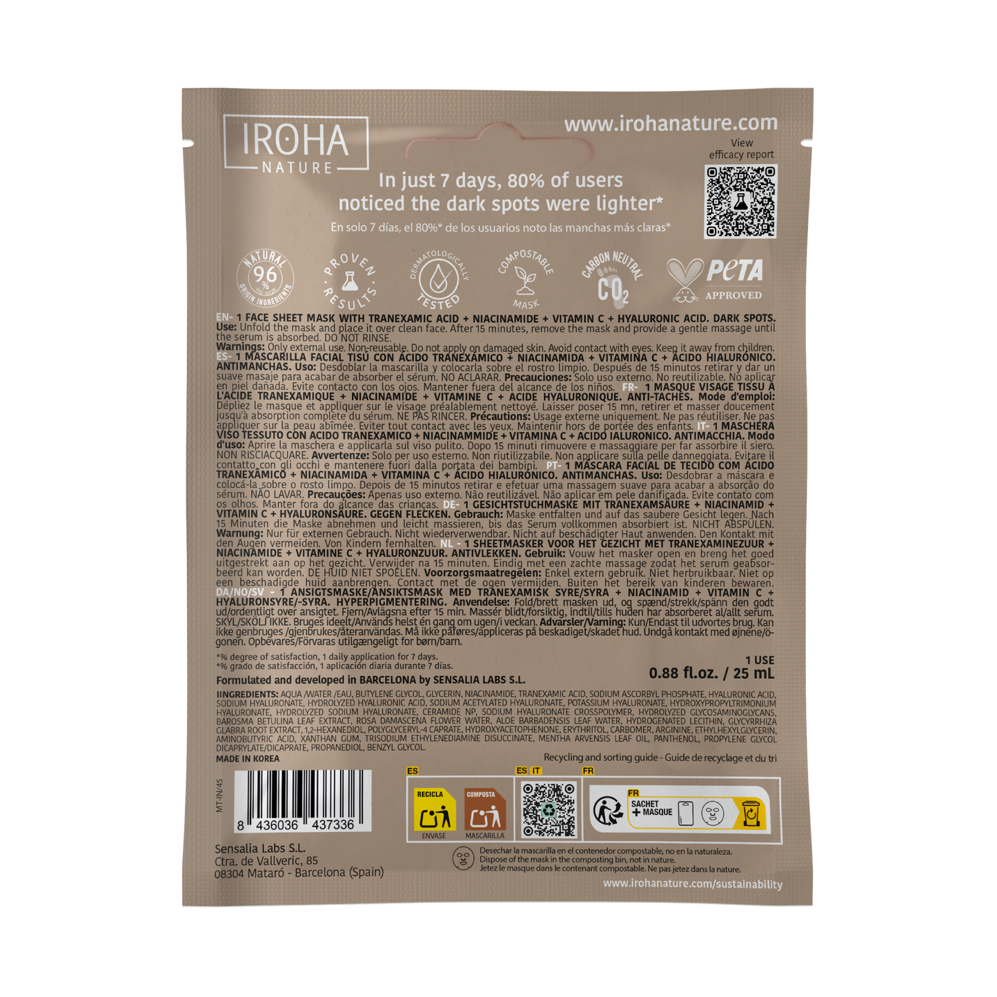 Dark Spots Face Sheet Mask with Tranexamic Acid