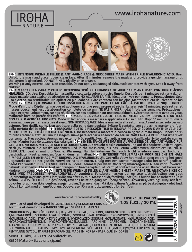 Pack 5 Mascarillas Rellenadora de Arrugas Triple Ácido Hialurónico